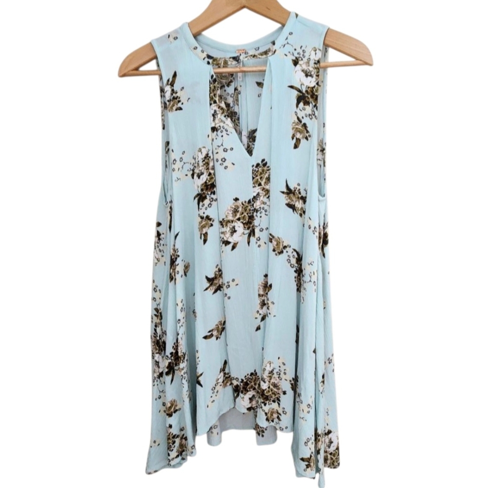 Free People “Snap Out Of It” Tree Swing Tunic Dress Mint Blue Floral Size XS